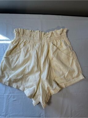 Free People High-Waist Ruffled Paperbag Shorts in Cream